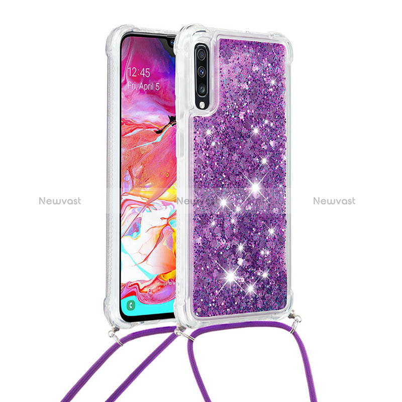 Silicone Candy Rubber TPU Bling-Bling Soft Case Cover with Lanyard Strap S03 for Samsung Galaxy A70S