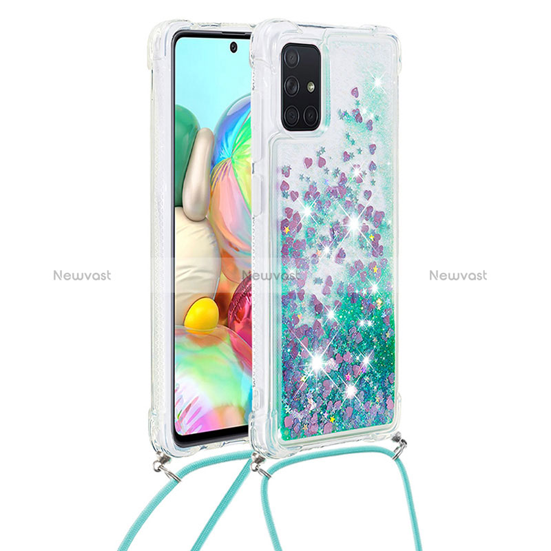 Silicone Candy Rubber TPU Bling-Bling Soft Case Cover with Lanyard Strap S03 for Samsung Galaxy A71 5G