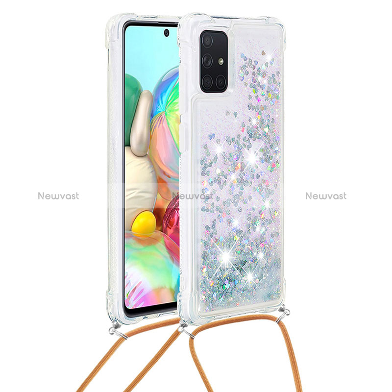 Silicone Candy Rubber TPU Bling-Bling Soft Case Cover with Lanyard Strap S03 for Samsung Galaxy A71 5G