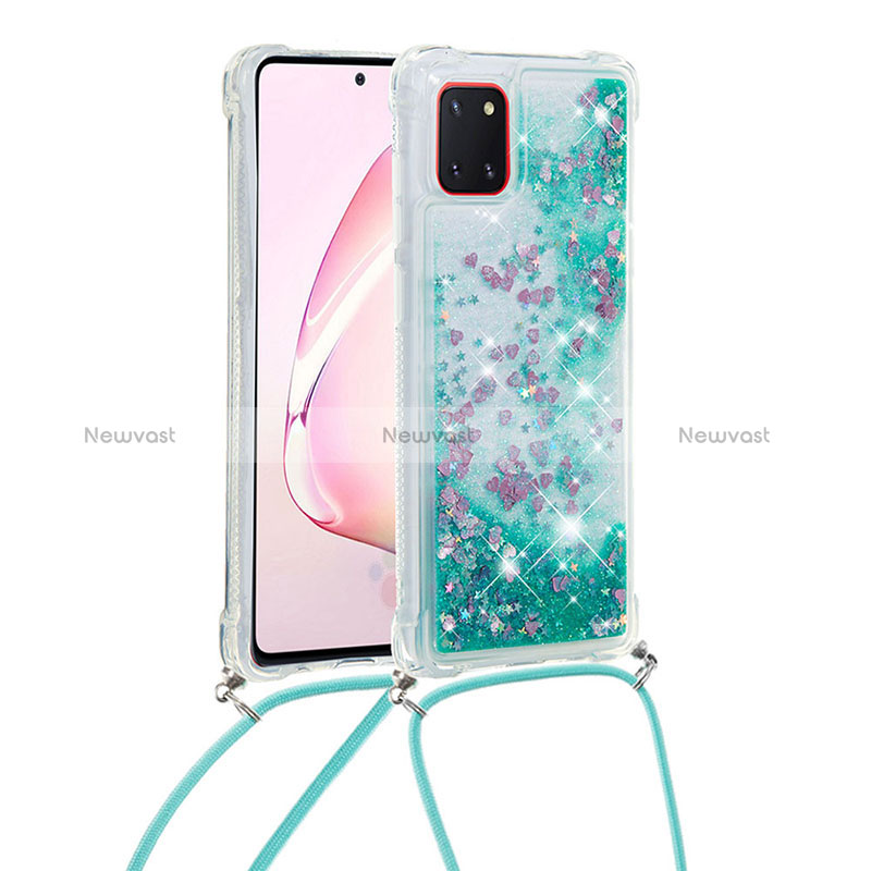 Silicone Candy Rubber TPU Bling-Bling Soft Case Cover with Lanyard Strap S03 for Samsung Galaxy A81 Green