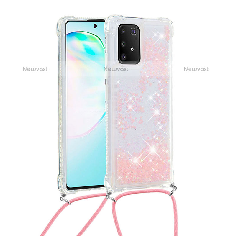 Silicone Candy Rubber TPU Bling-Bling Soft Case Cover with Lanyard Strap S03 for Samsung Galaxy A91