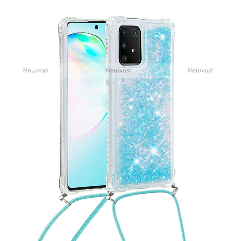 Silicone Candy Rubber TPU Bling-Bling Soft Case Cover with Lanyard Strap S03 for Samsung Galaxy A91