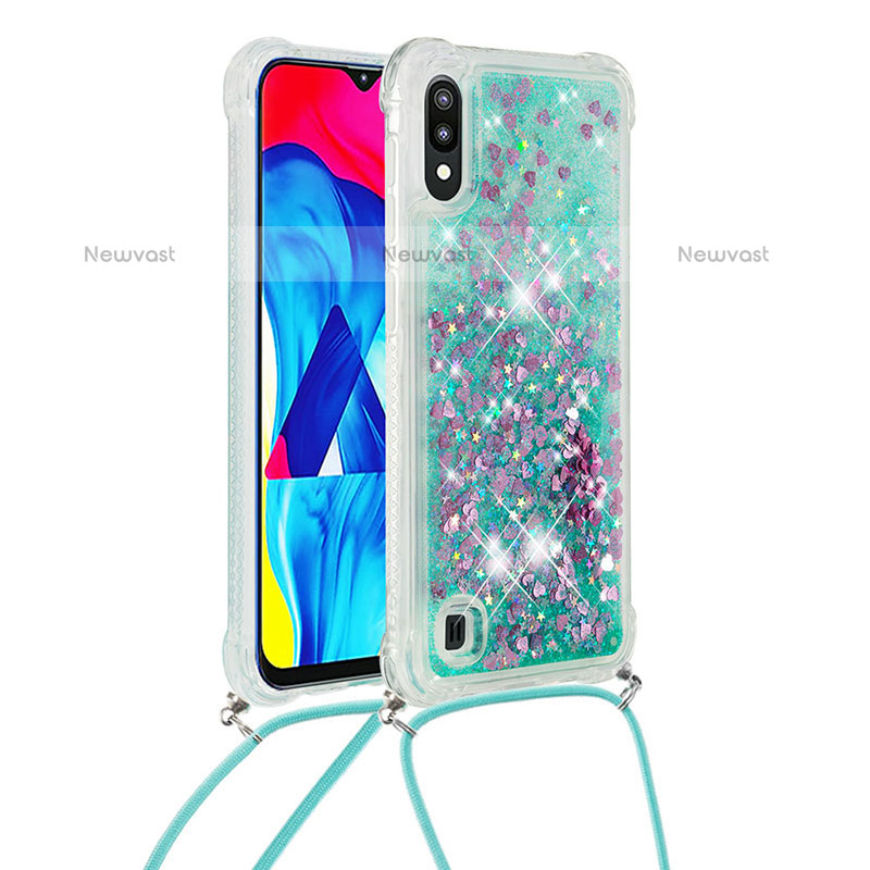 Silicone Candy Rubber TPU Bling-Bling Soft Case Cover with Lanyard Strap S03 for Samsung Galaxy M10