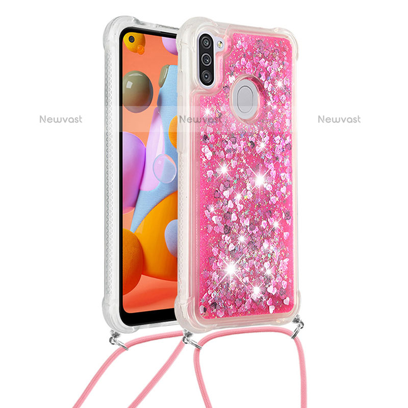 Silicone Candy Rubber TPU Bling-Bling Soft Case Cover with Lanyard Strap S03 for Samsung Galaxy M11