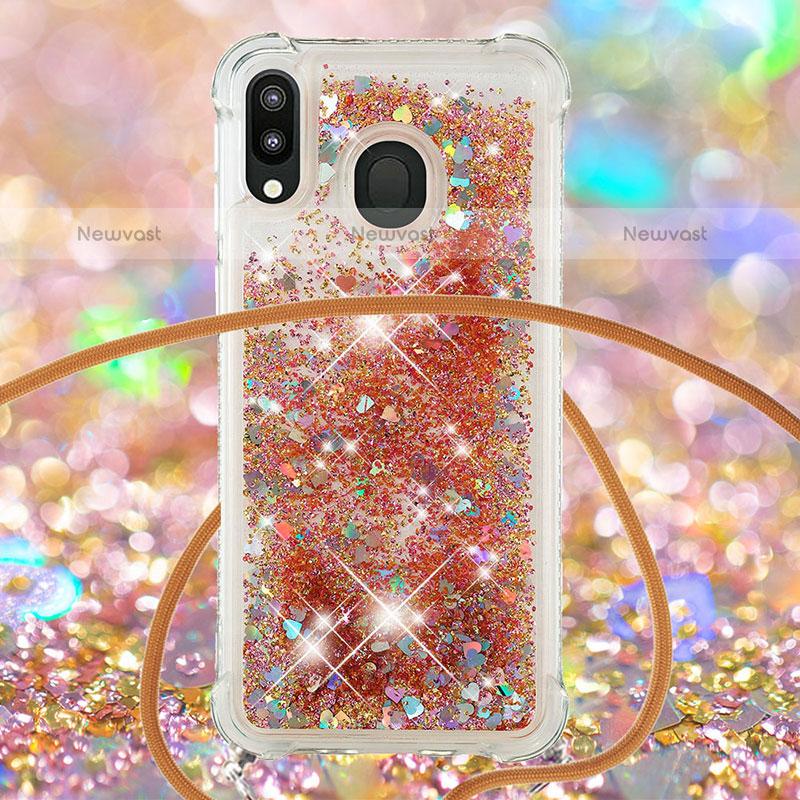 Silicone Candy Rubber TPU Bling-Bling Soft Case Cover with Lanyard Strap S03 for Samsung Galaxy M20