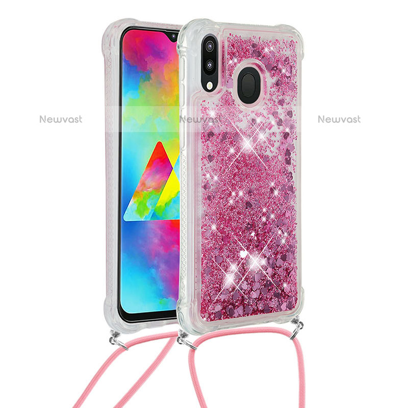 Silicone Candy Rubber TPU Bling-Bling Soft Case Cover with Lanyard Strap S03 for Samsung Galaxy M20