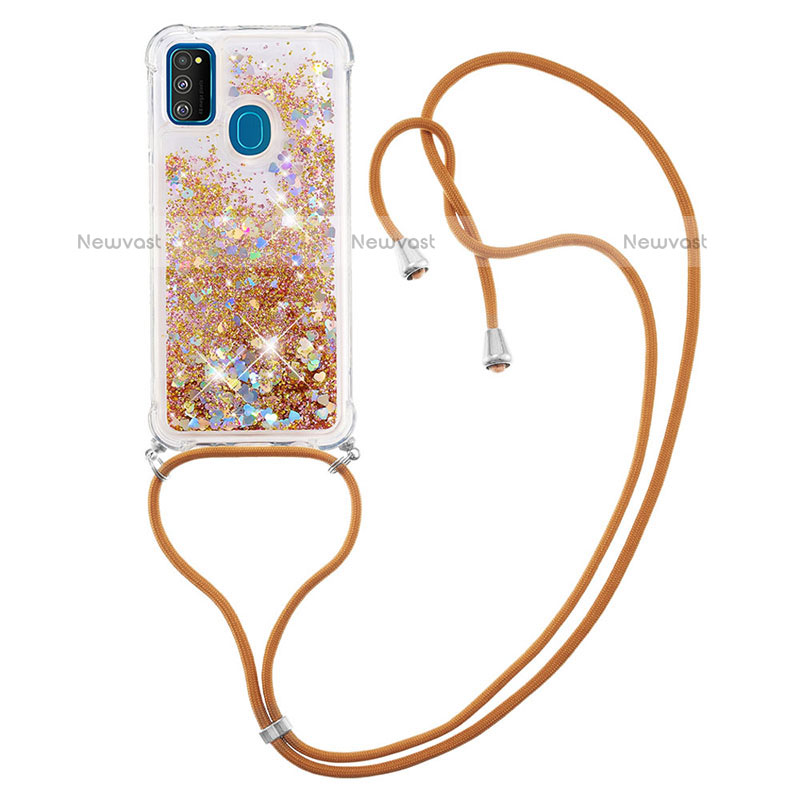 Silicone Candy Rubber TPU Bling-Bling Soft Case Cover with Lanyard Strap S03 for Samsung Galaxy M21