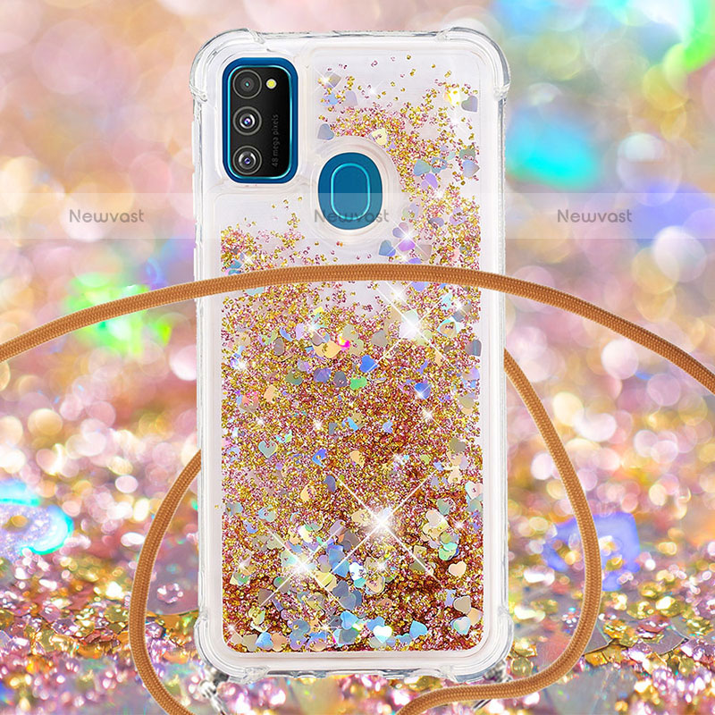 Silicone Candy Rubber TPU Bling-Bling Soft Case Cover with Lanyard Strap S03 for Samsung Galaxy M21