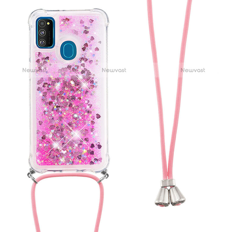 Silicone Candy Rubber TPU Bling-Bling Soft Case Cover with Lanyard Strap S03 for Samsung Galaxy M21