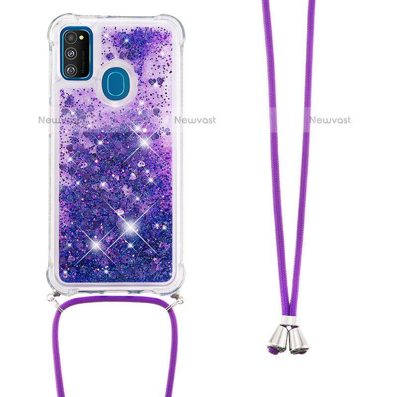 Silicone Candy Rubber TPU Bling-Bling Soft Case Cover with Lanyard Strap S03 for Samsung Galaxy M21