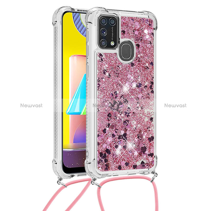 Silicone Candy Rubber TPU Bling-Bling Soft Case Cover with Lanyard Strap S03 for Samsung Galaxy M21s