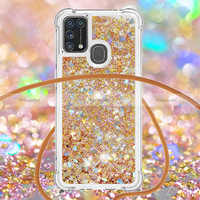 Silicone Candy Rubber TPU Bling-Bling Soft Case Cover with Lanyard Strap S03 for Samsung Galaxy M21s