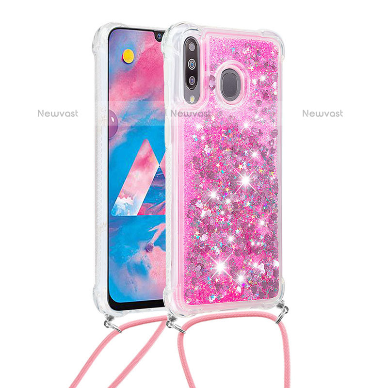 Silicone Candy Rubber TPU Bling-Bling Soft Case Cover with Lanyard Strap S03 for Samsung Galaxy M30