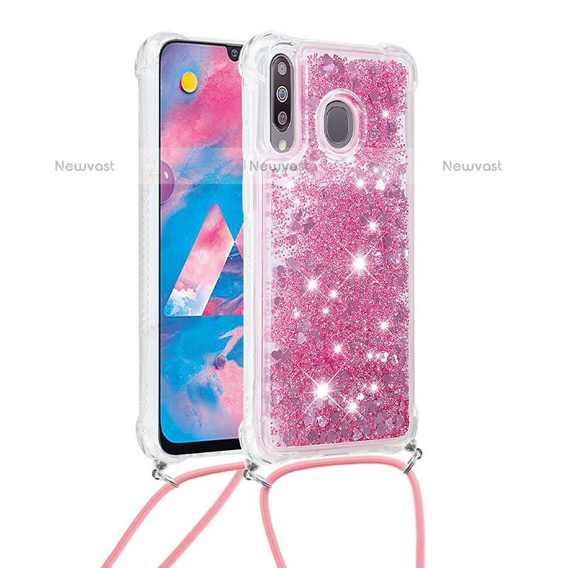 Silicone Candy Rubber TPU Bling-Bling Soft Case Cover with Lanyard Strap S03 for Samsung Galaxy M30