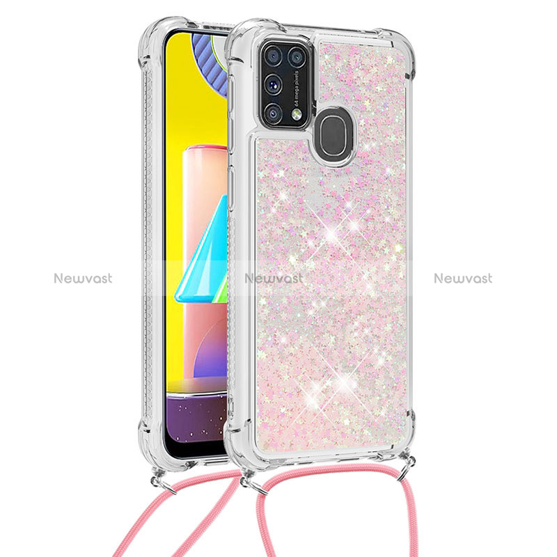 Silicone Candy Rubber TPU Bling-Bling Soft Case Cover with Lanyard Strap S03 for Samsung Galaxy M31 Prime Edition