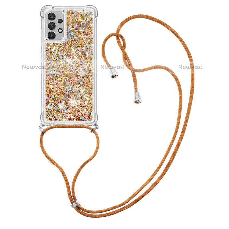 Silicone Candy Rubber TPU Bling-Bling Soft Case Cover with Lanyard Strap S03 for Samsung Galaxy M32 5G