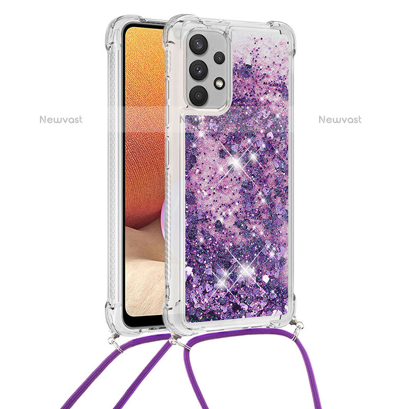 Silicone Candy Rubber TPU Bling-Bling Soft Case Cover with Lanyard Strap S03 for Samsung Galaxy M32 5G