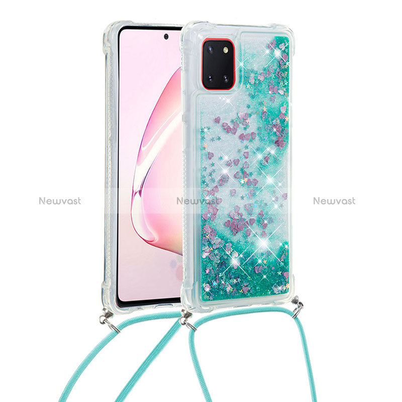 Silicone Candy Rubber TPU Bling-Bling Soft Case Cover with Lanyard Strap S03 for Samsung Galaxy M60s