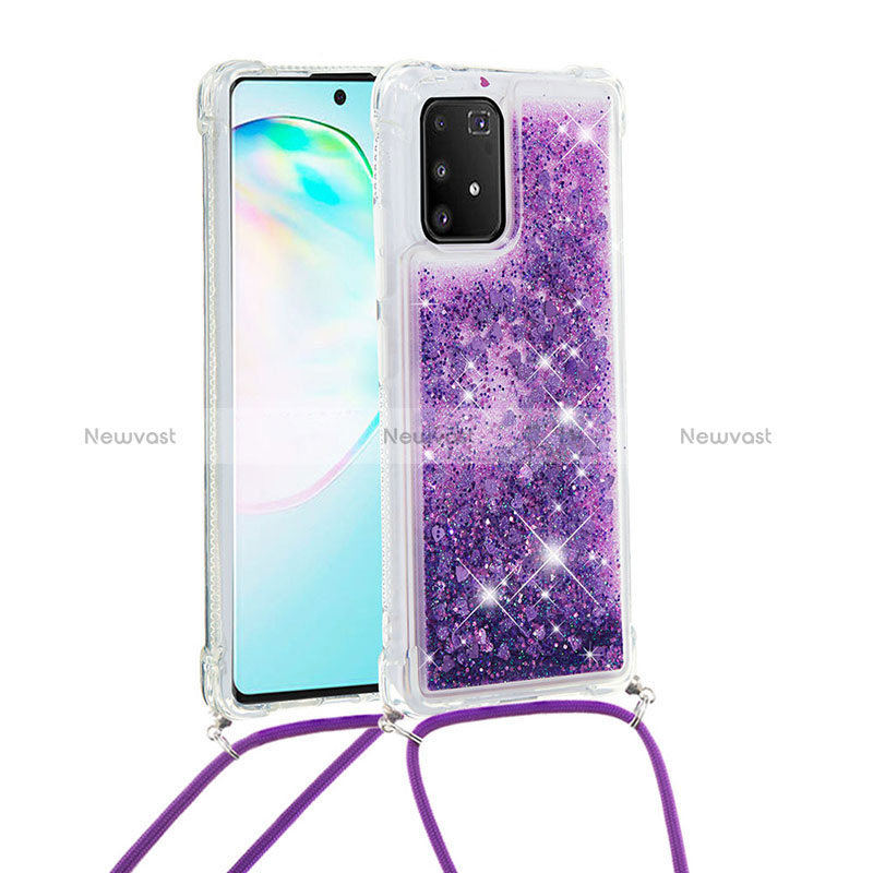 Silicone Candy Rubber TPU Bling-Bling Soft Case Cover with Lanyard Strap S03 for Samsung Galaxy M80S