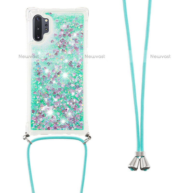 Silicone Candy Rubber TPU Bling-Bling Soft Case Cover with Lanyard Strap S03 for Samsung Galaxy Note 10 Plus 5G Green