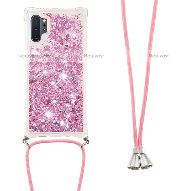 Silicone Candy Rubber TPU Bling-Bling Soft Case Cover with Lanyard Strap S03 for Samsung Galaxy Note 10 Plus 5G Red