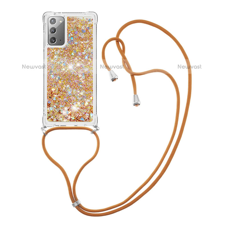 Silicone Candy Rubber TPU Bling-Bling Soft Case Cover with Lanyard Strap S03 for Samsung Galaxy Note 20 5G