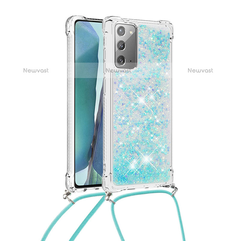 Silicone Candy Rubber TPU Bling-Bling Soft Case Cover with Lanyard Strap S03 for Samsung Galaxy Note 20 5G