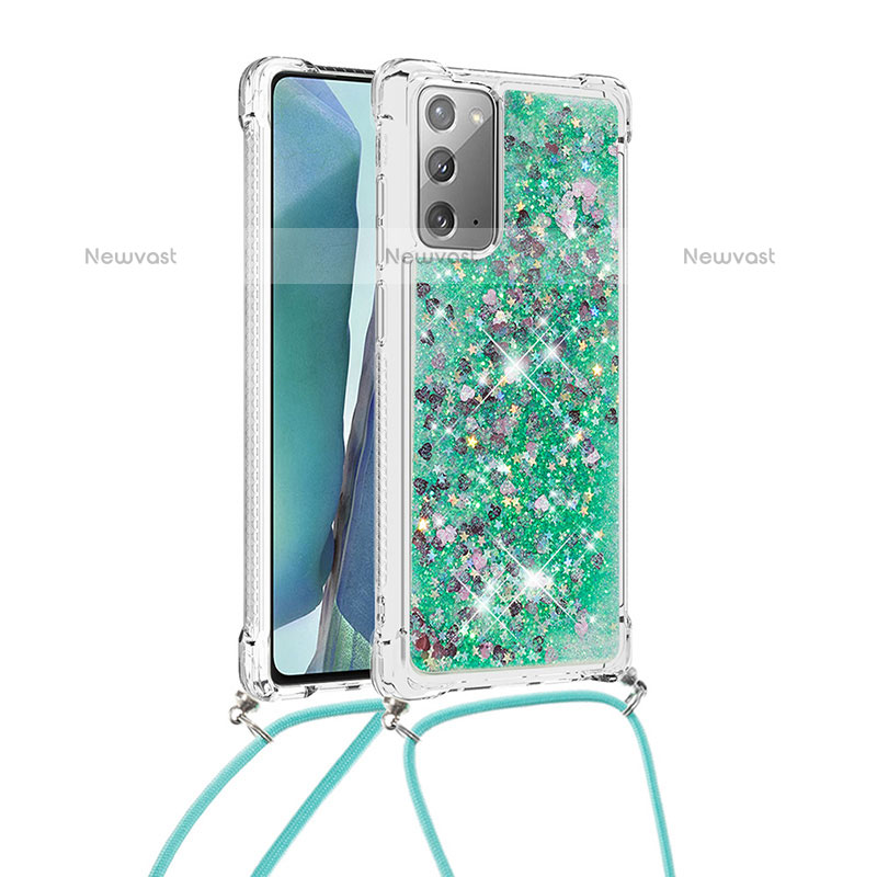 Silicone Candy Rubber TPU Bling-Bling Soft Case Cover with Lanyard Strap S03 for Samsung Galaxy Note 20 5G Green