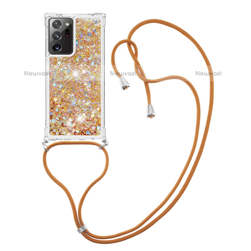 Silicone Candy Rubber TPU Bling-Bling Soft Case Cover with Lanyard Strap S03 for Samsung Galaxy Note 20 Ultra 5G