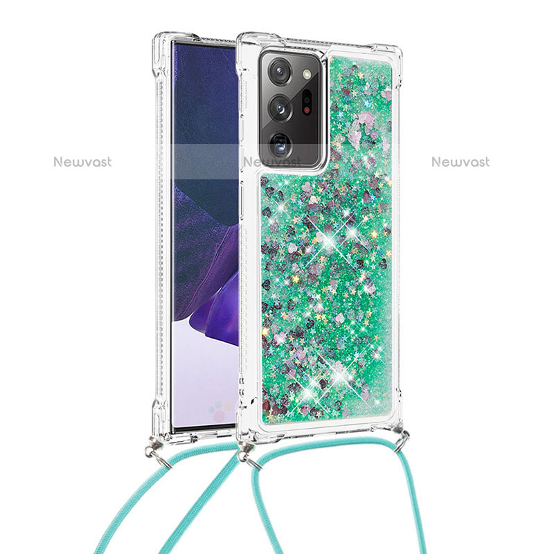 Silicone Candy Rubber TPU Bling-Bling Soft Case Cover with Lanyard Strap S03 for Samsung Galaxy Note 20 Ultra 5G Green