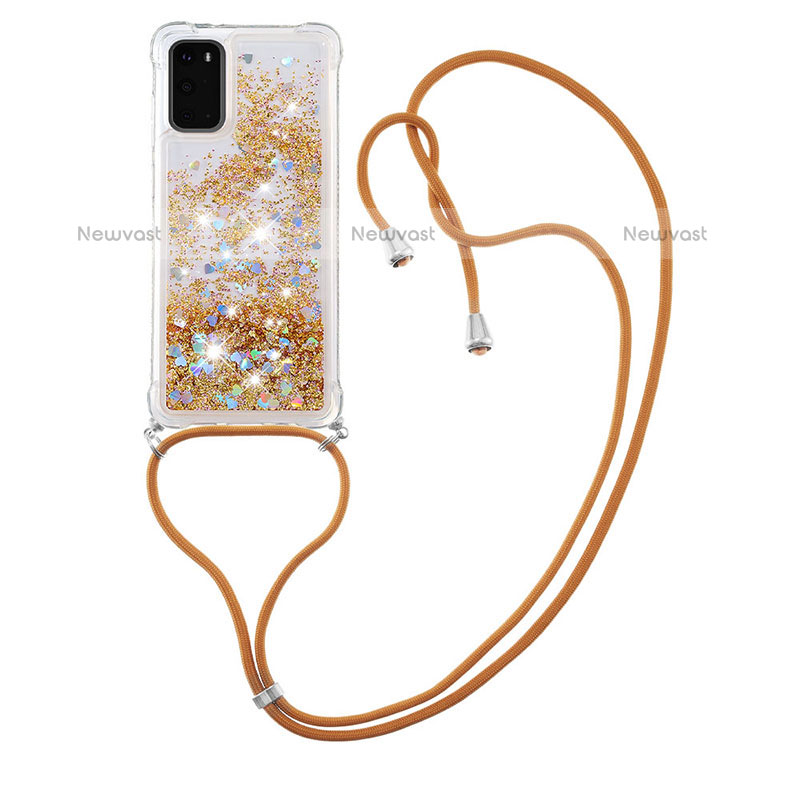 Silicone Candy Rubber TPU Bling-Bling Soft Case Cover with Lanyard Strap S03 for Samsung Galaxy S20