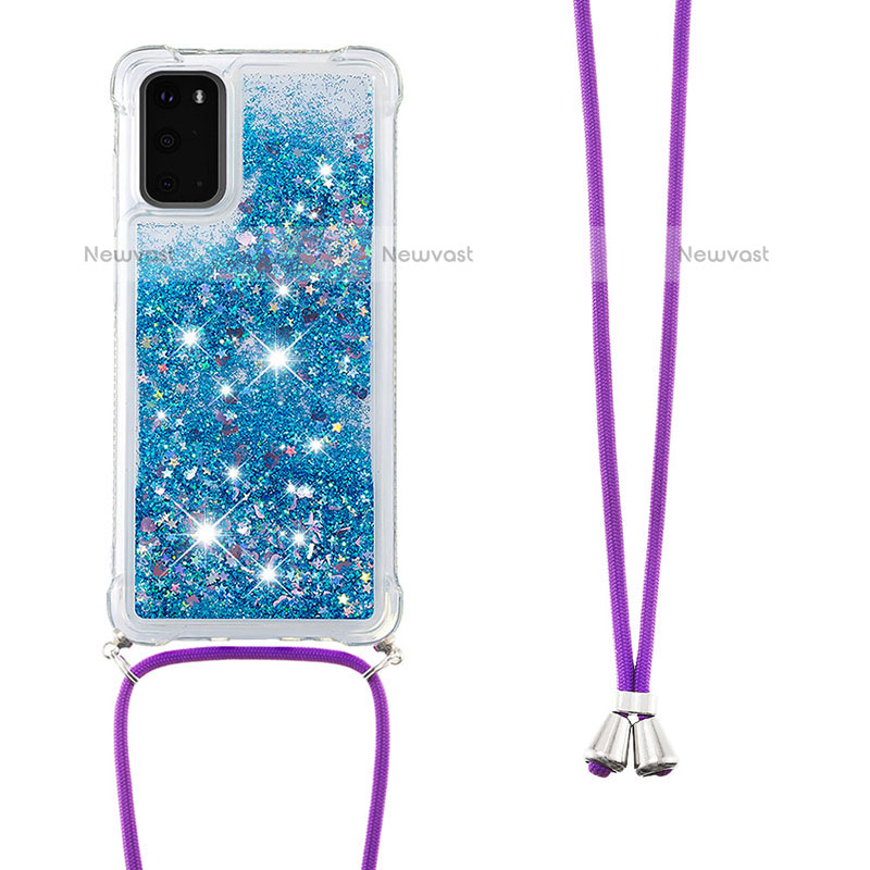 Silicone Candy Rubber TPU Bling-Bling Soft Case Cover with Lanyard Strap S03 for Samsung Galaxy S20