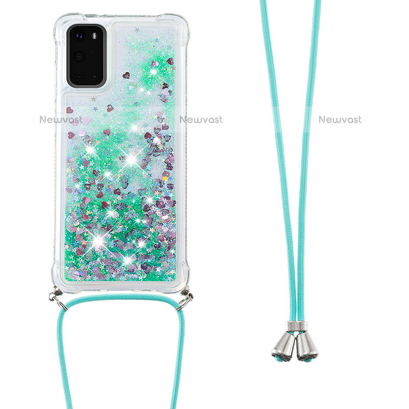 Silicone Candy Rubber TPU Bling-Bling Soft Case Cover with Lanyard Strap S03 for Samsung Galaxy S20