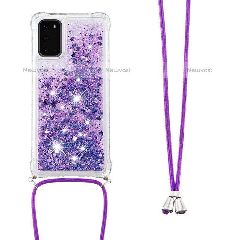 Silicone Candy Rubber TPU Bling-Bling Soft Case Cover with Lanyard Strap S03 for Samsung Galaxy S20 5G