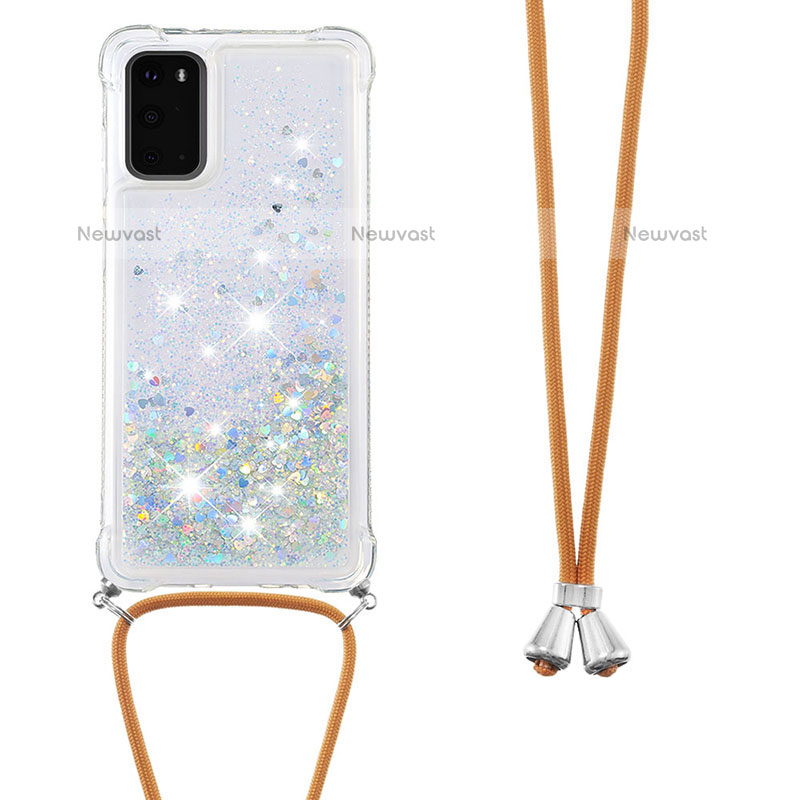Silicone Candy Rubber TPU Bling-Bling Soft Case Cover with Lanyard Strap S03 for Samsung Galaxy S20 5G
