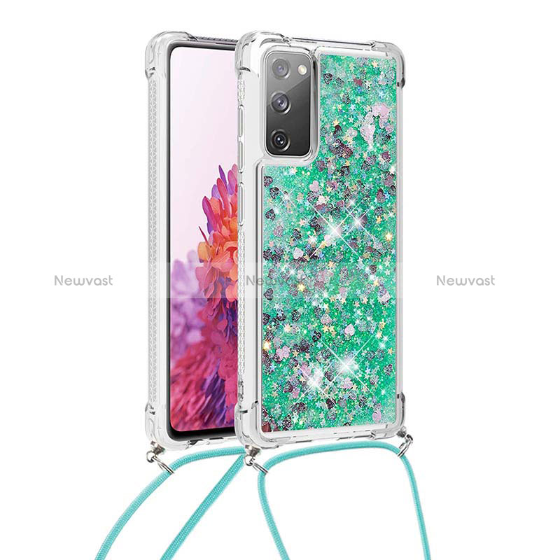 Silicone Candy Rubber TPU Bling-Bling Soft Case Cover with Lanyard Strap S03 for Samsung Galaxy S20 FE (2022) 5G Green
