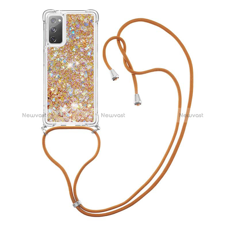 Silicone Candy Rubber TPU Bling-Bling Soft Case Cover with Lanyard Strap S03 for Samsung Galaxy S20 FE 4G