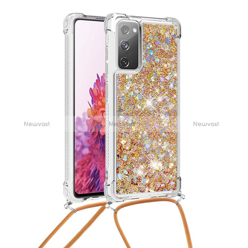 Silicone Candy Rubber TPU Bling-Bling Soft Case Cover with Lanyard Strap S03 for Samsung Galaxy S20 FE 5G