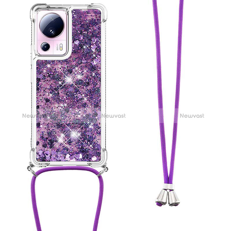 Silicone Candy Rubber TPU Bling-Bling Soft Case Cover with Lanyard Strap S03 for Xiaomi Mi 12 Lite NE 5G Purple