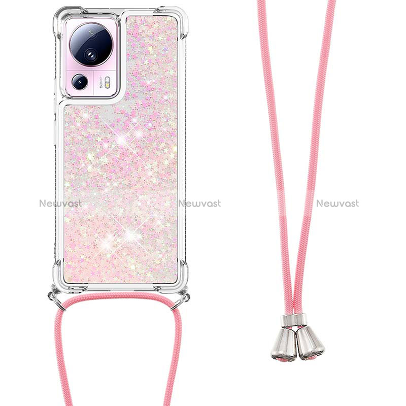Silicone Candy Rubber TPU Bling-Bling Soft Case Cover with Lanyard Strap S03 for Xiaomi Mi 13 Lite 5G