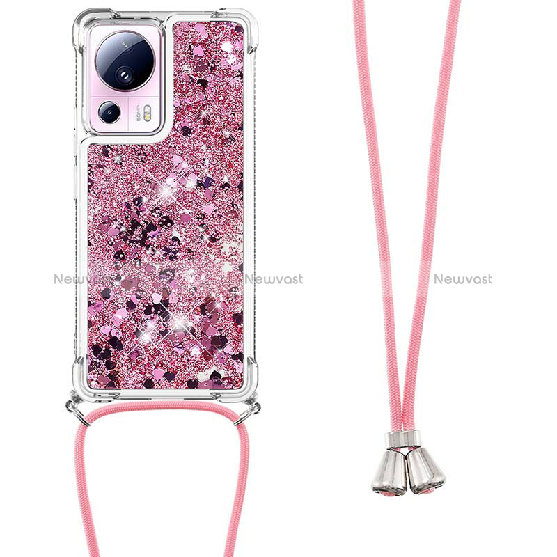 Silicone Candy Rubber TPU Bling-Bling Soft Case Cover with Lanyard Strap S03 for Xiaomi Mi 13 Lite 5G Clove Purple