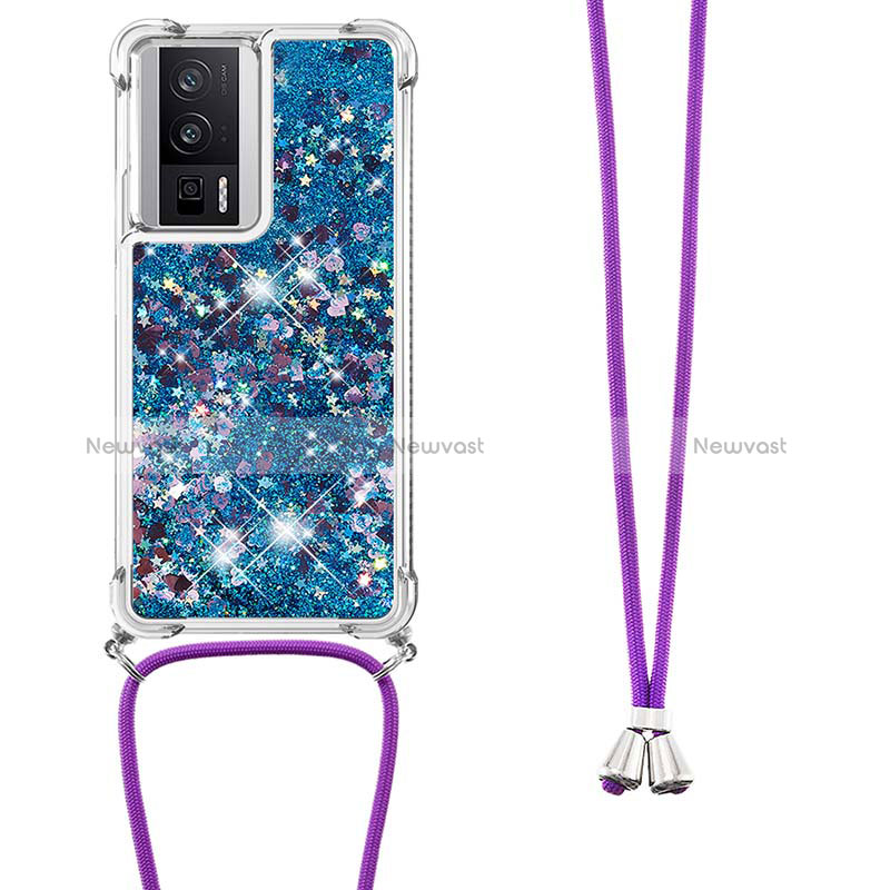 Silicone Candy Rubber TPU Bling-Bling Soft Case Cover with Lanyard Strap S03 for Xiaomi Poco F5 Pro 5G