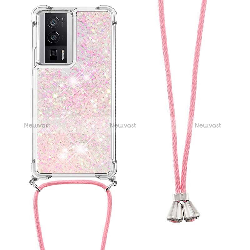 Silicone Candy Rubber TPU Bling-Bling Soft Case Cover with Lanyard Strap S03 for Xiaomi Poco F5 Pro 5G