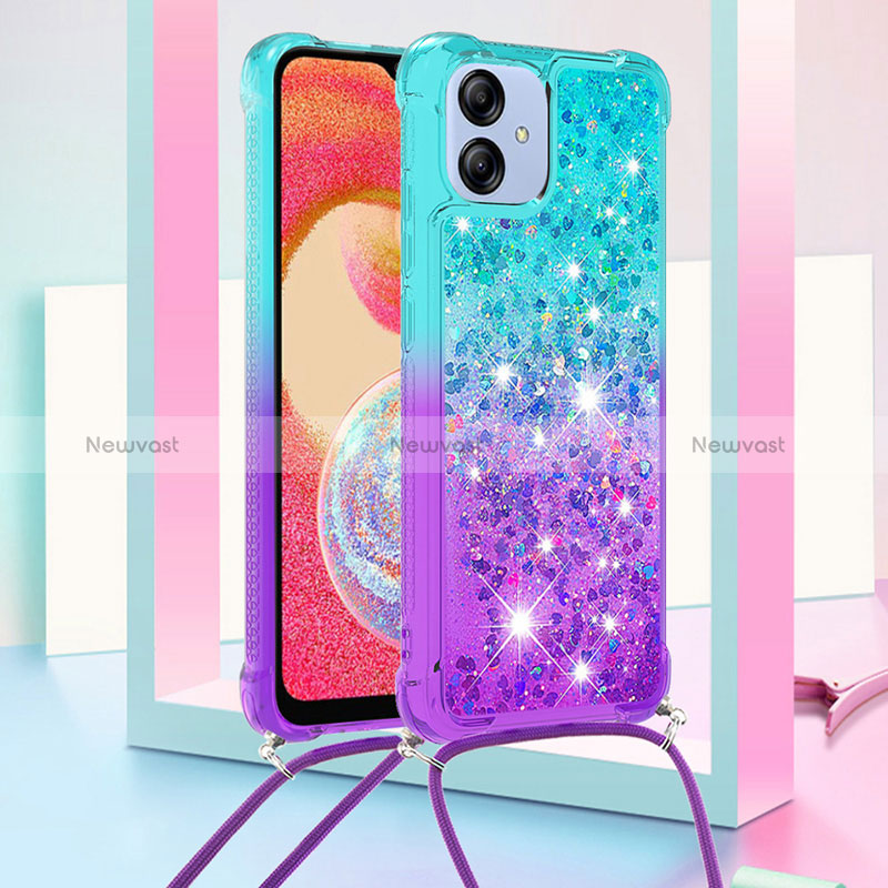 Silicone Candy Rubber TPU Bling-Bling Soft Case Cover with Lanyard Strap YB1 for Samsung Galaxy M04