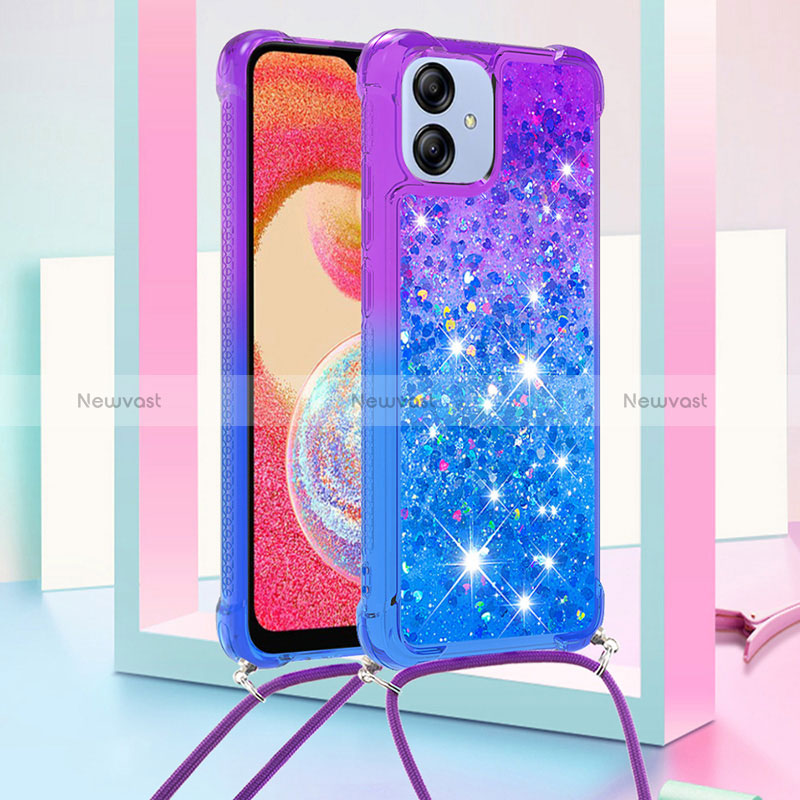 Silicone Candy Rubber TPU Bling-Bling Soft Case Cover with Lanyard Strap YB1 for Samsung Galaxy M04