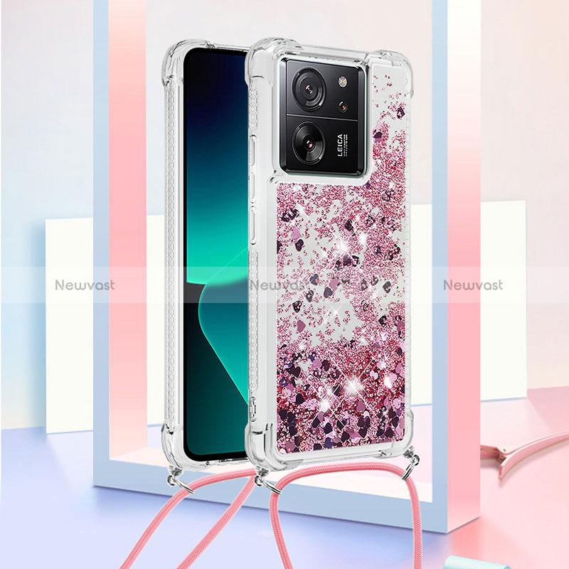 Silicone Candy Rubber TPU Bling-Bling Soft Case Cover with Lanyard Strap YB2 for Xiaomi Mi 13T Pro 5G Mixed