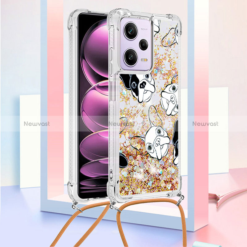 Silicone Candy Rubber TPU Bling-Bling Soft Case Cover with Lanyard Strap YB2 for Xiaomi Redmi Note 12 Pro 5G