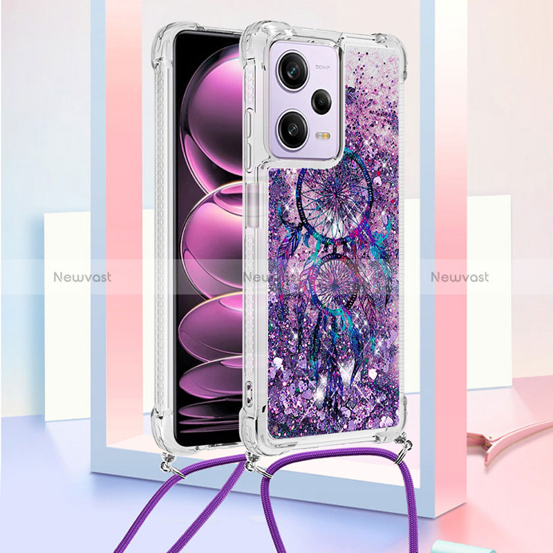 Silicone Candy Rubber TPU Bling-Bling Soft Case Cover with Lanyard Strap YB2 for Xiaomi Redmi Note 12 Pro 5G