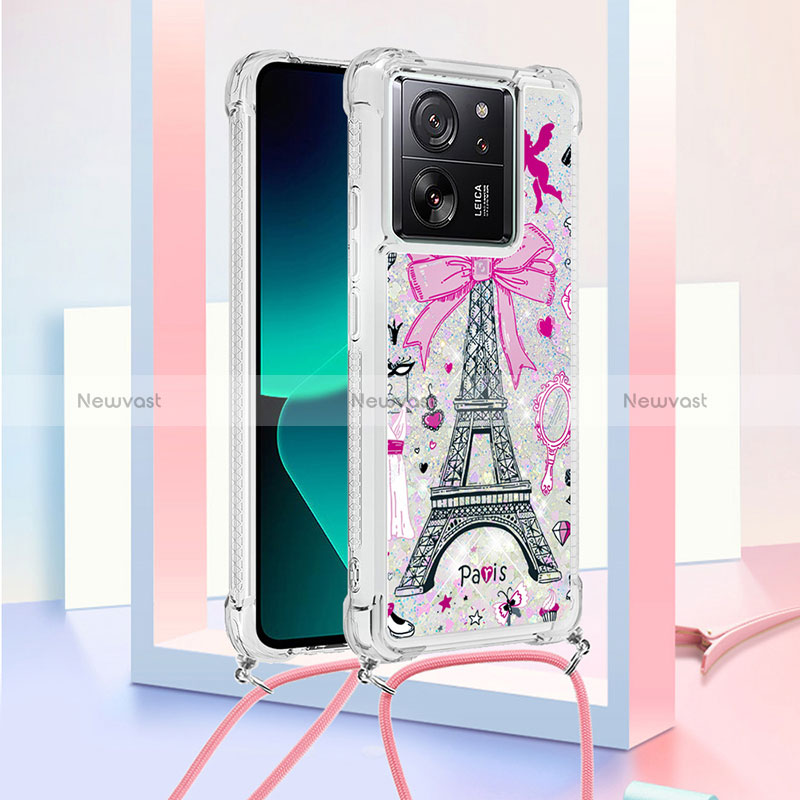 Silicone Candy Rubber TPU Bling-Bling Soft Case Cover with Lanyard Strap YB3 for Xiaomi Mi 13T 5G