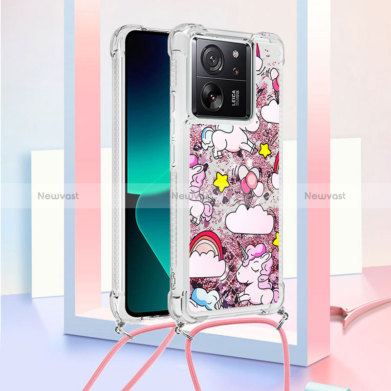 Silicone Candy Rubber TPU Bling-Bling Soft Case Cover with Lanyard Strap YB3 for Xiaomi Mi 13T Pro 5G